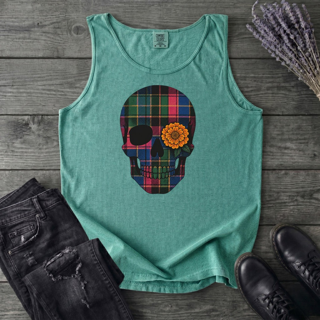 Bright Plaid Skull Tank Top