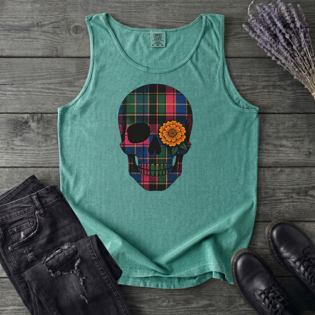 Bright Plaid Skull Tank Top