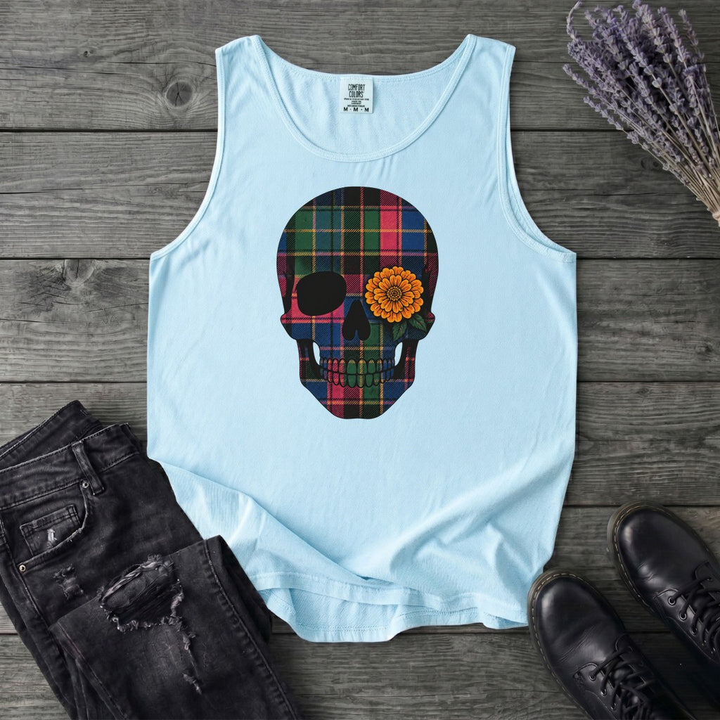 Bright Plaid Skull Tank Top