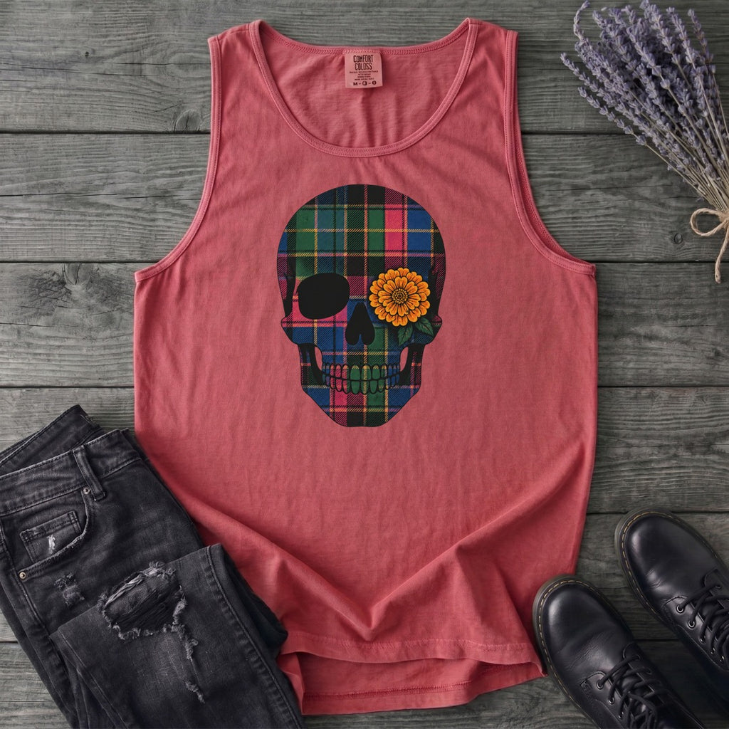 Bright Plaid Skull Tank Top