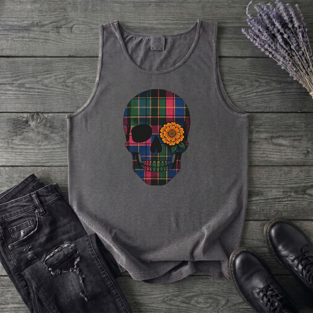 Bright Plaid Skull Tank Top