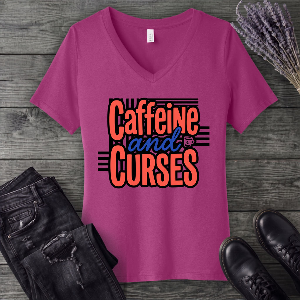 Caffeine And Curses V-Neck T-Shirt