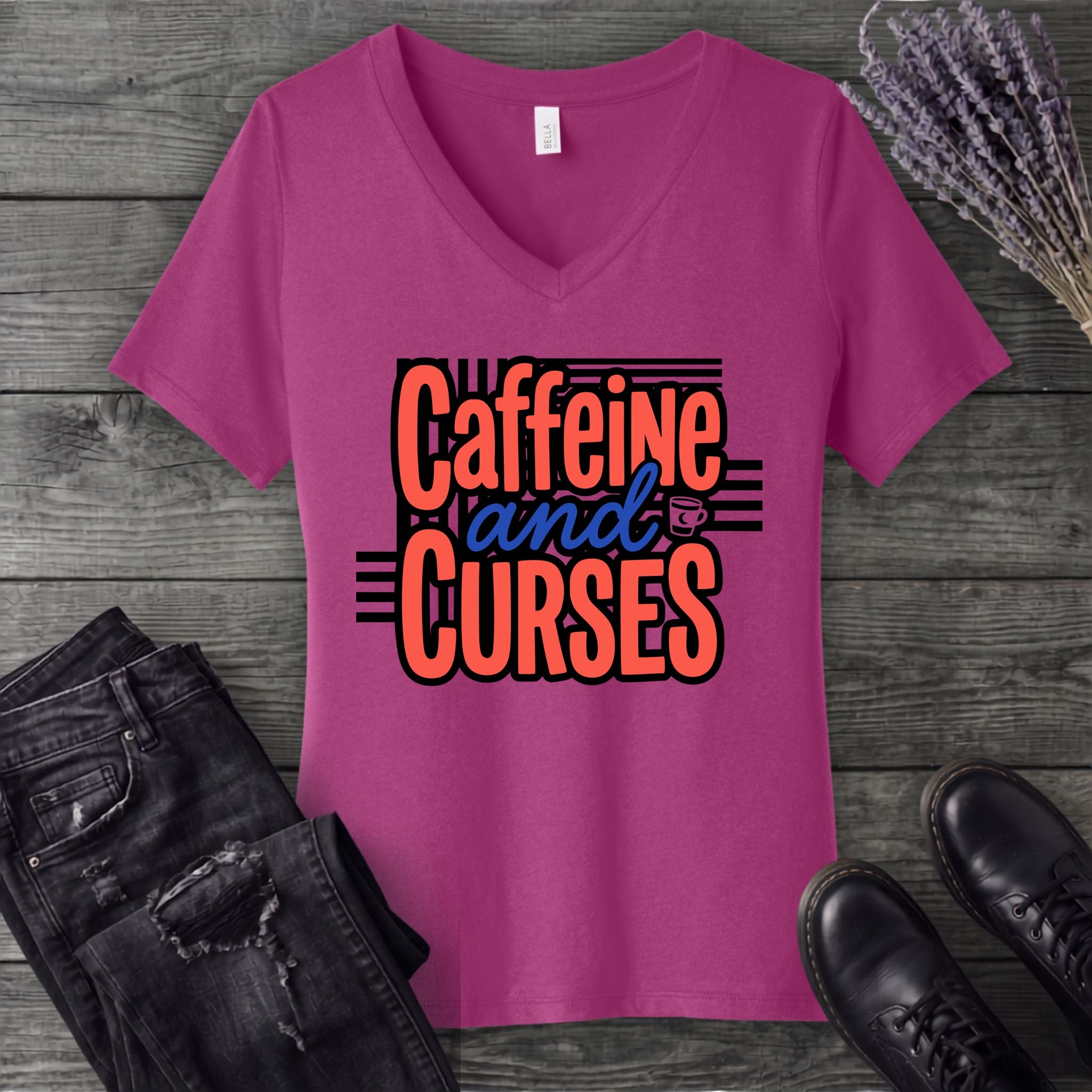 Caffeine And Curses V-Neck T-Shirt