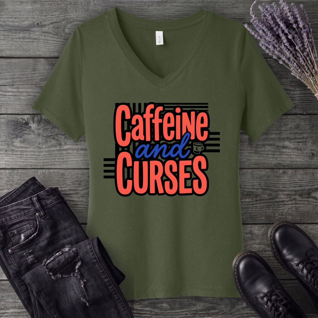 Caffeine And Curses V-Neck T-Shirt