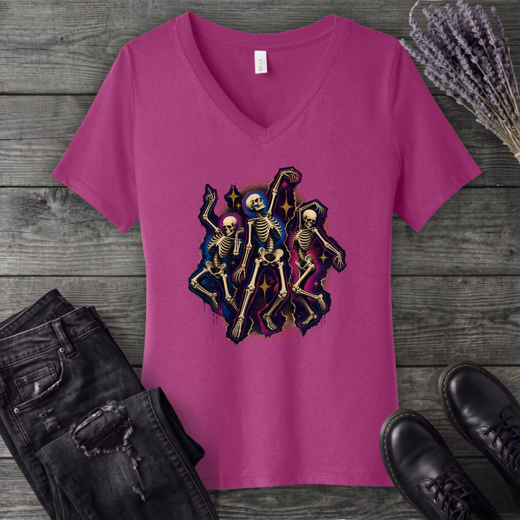 Textured Dancing Skeletons V-Neck T-Shirt