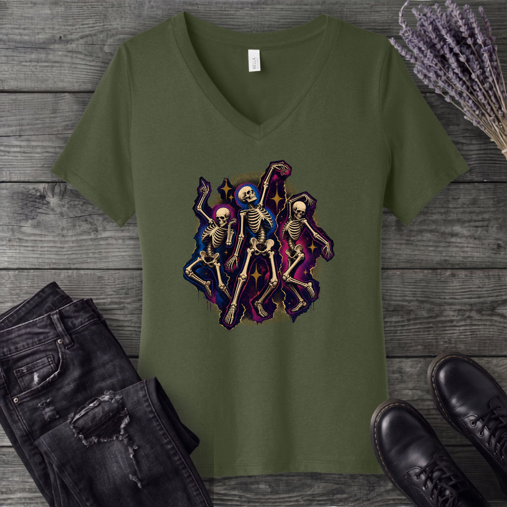 Textured Dancing Skeletons V-Neck T-Shirt
