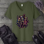 Textured Dancing Skeletons V-Neck T-Shirt