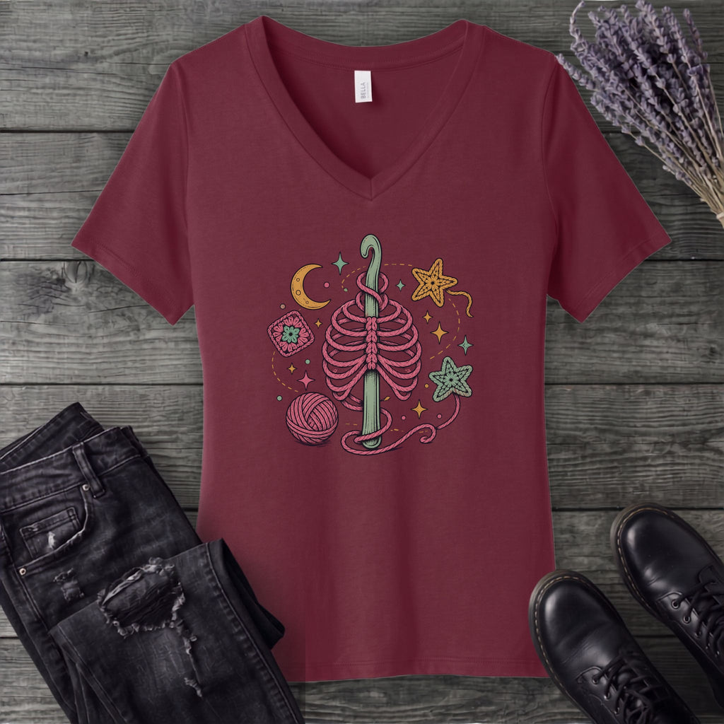 Ribbed Crochet V-Neck T-Shirt