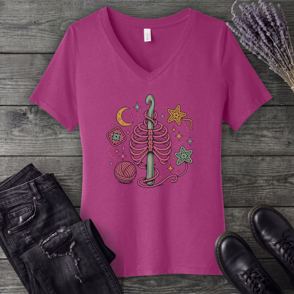 Ribbed Crochet V-Neck T-Shirt