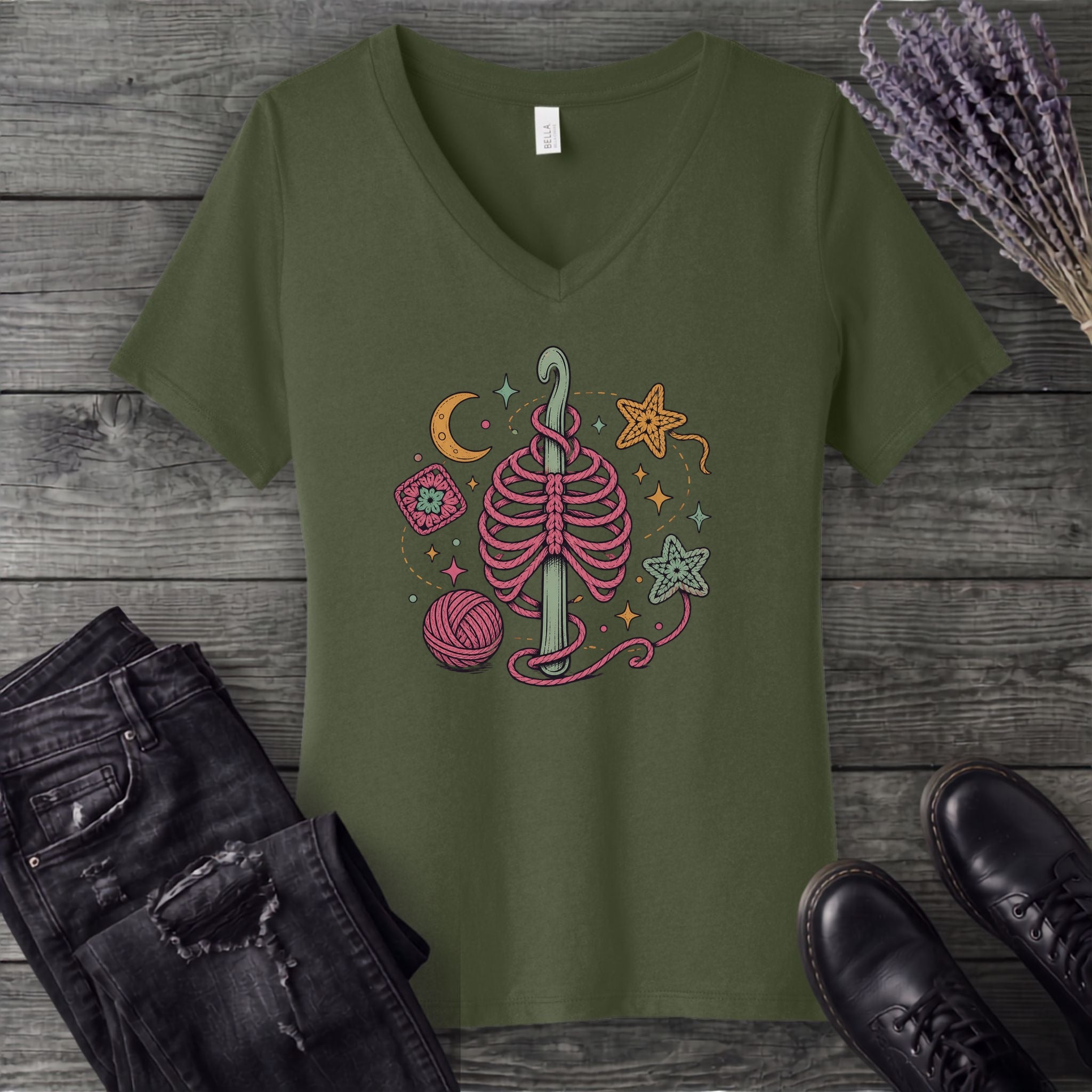 Ribbed Crochet V-Neck T-Shirt