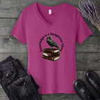 Knowledge is a Dangerous Thing Raven and Books V-Neck T-Shirt