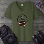 Knowledge is a Dangerous Thing Raven and Books V-Neck T-Shirt