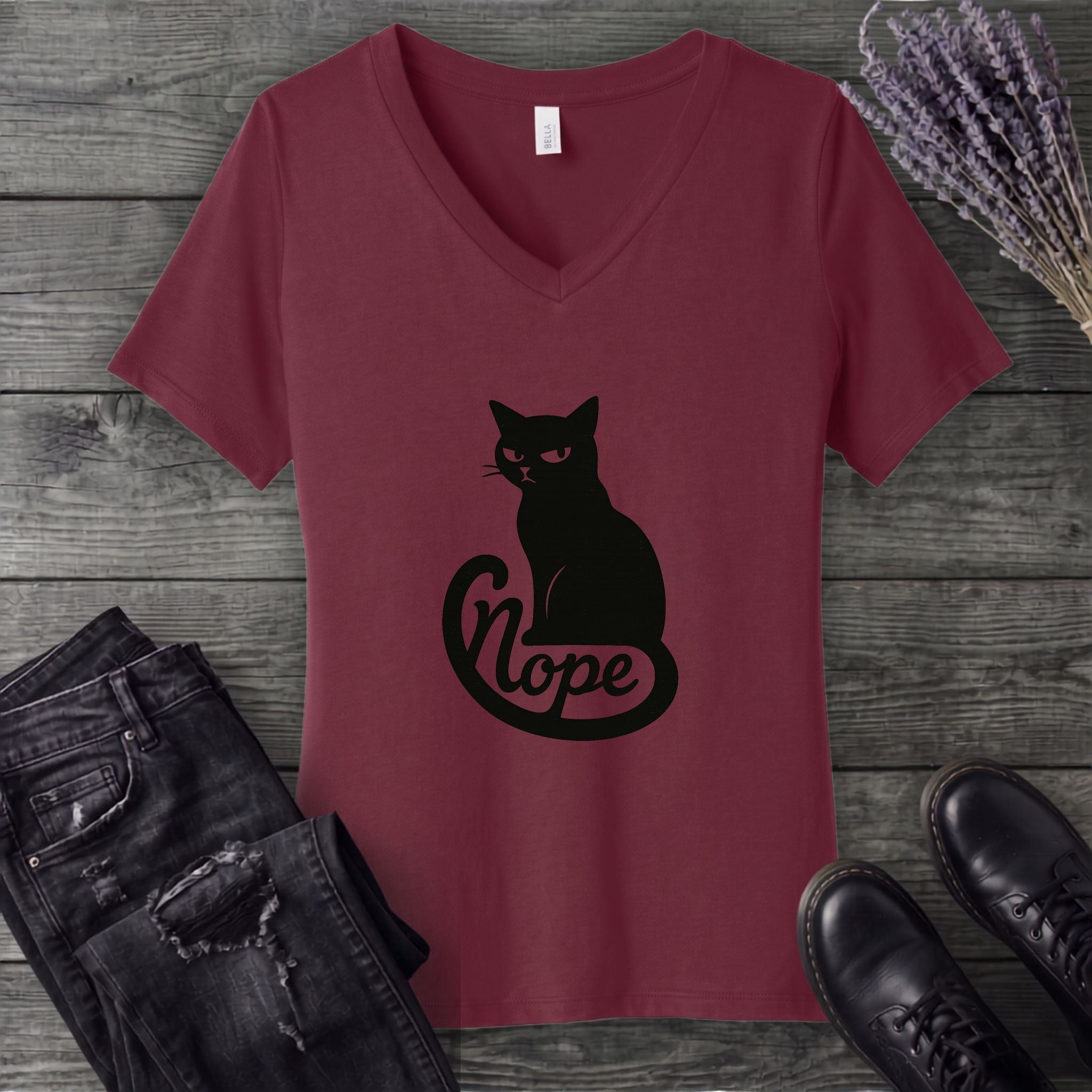 Nope Cat V-Neck T-Shirt