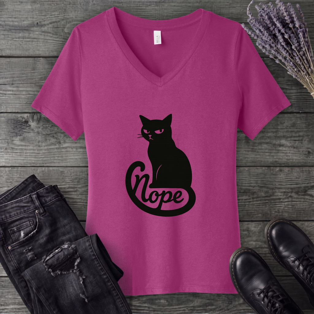 Nope Cat V-Neck T-Shirt