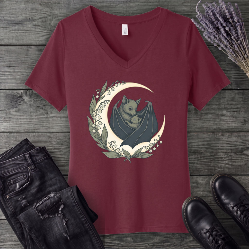 Mom And Baby Bat V-Neck T-Shirt