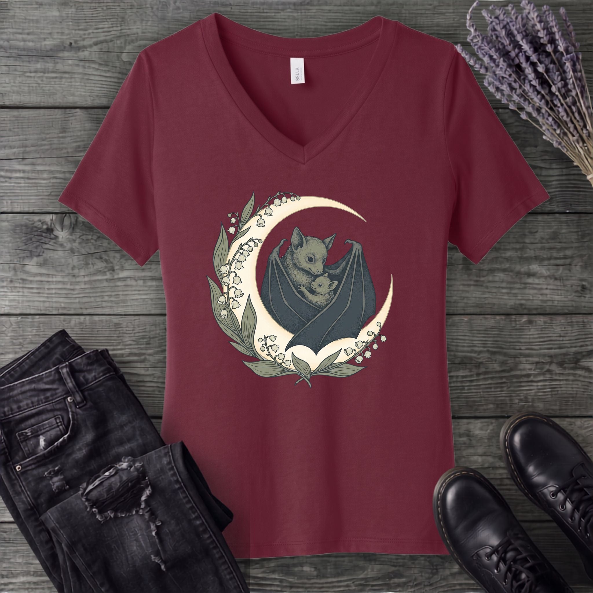 Mom And Baby Bat V-Neck T-Shirt