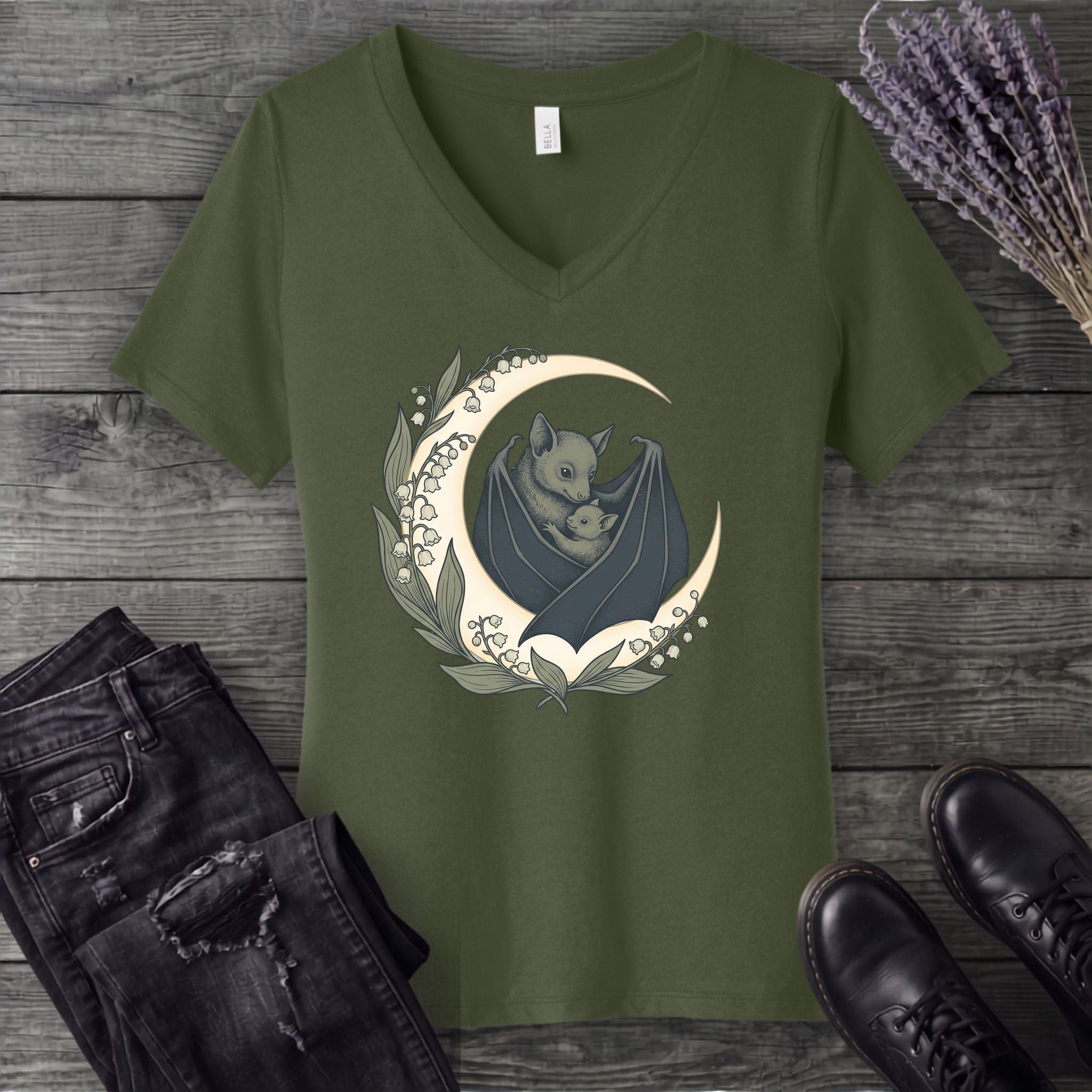 Mom And Baby Bat V-Neck T-Shirt
