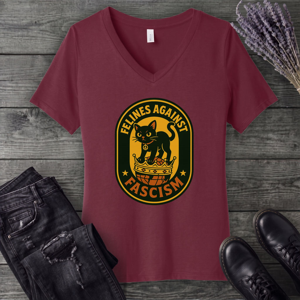 Felines Against Fascism V-Neck T-Shirt