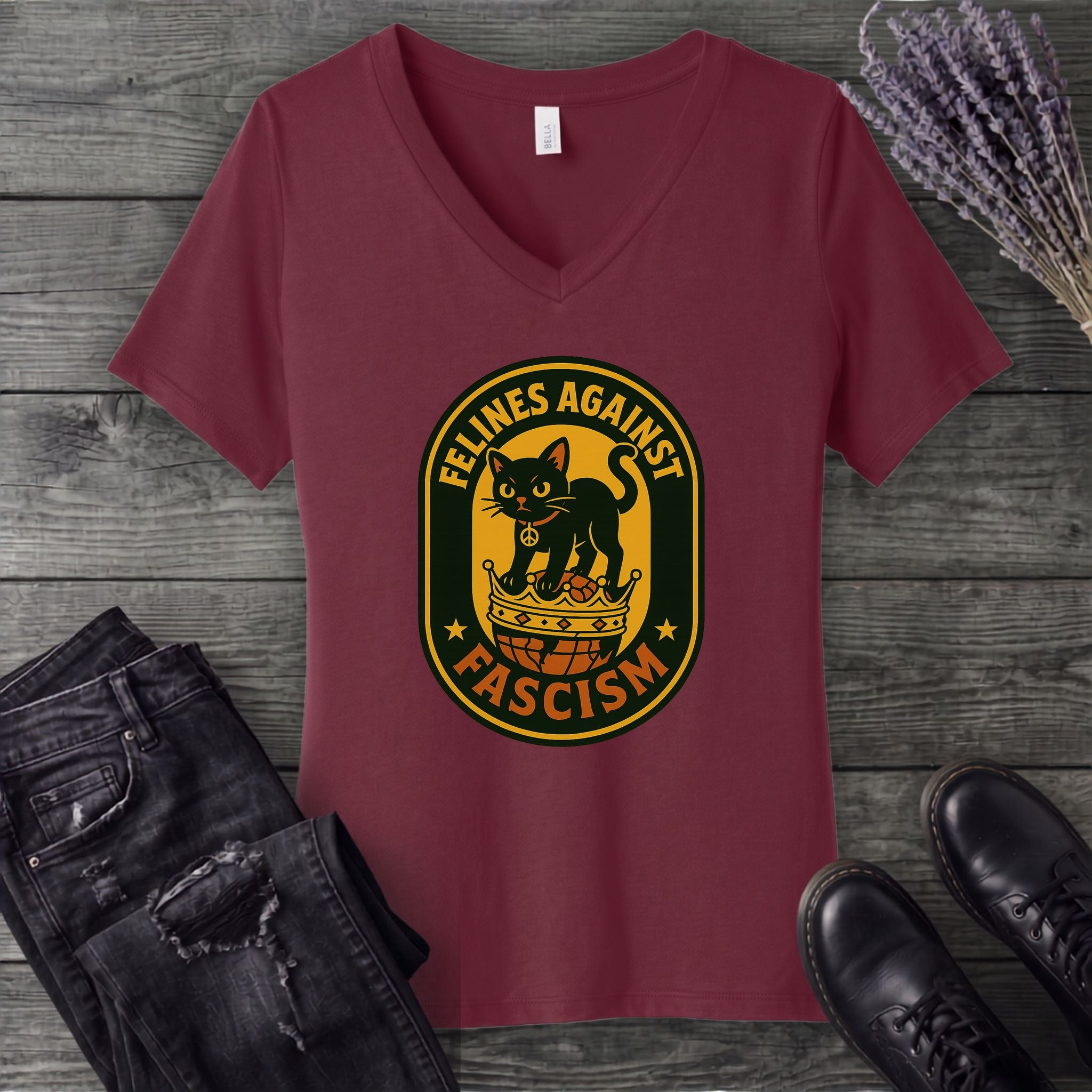 Felines Against Fascism V-Neck T-Shirt