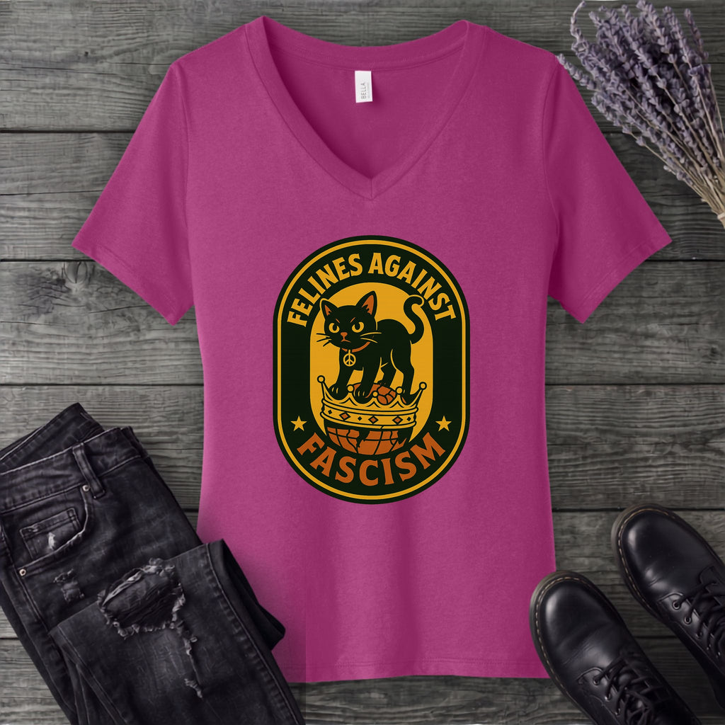 Felines Against Fascism V-Neck T-Shirt