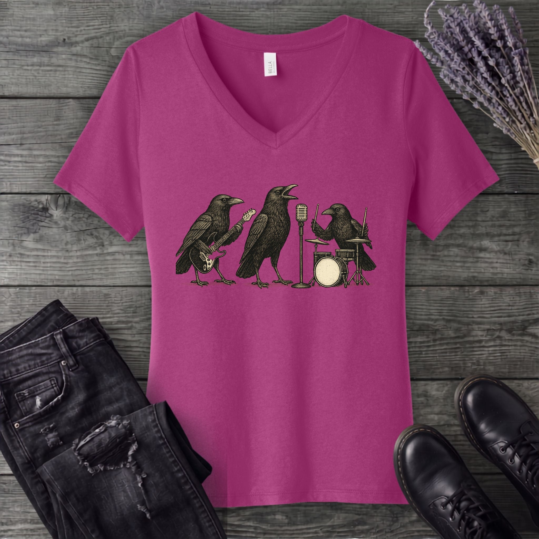 Raven Band Rock V-Neck T-Shirt