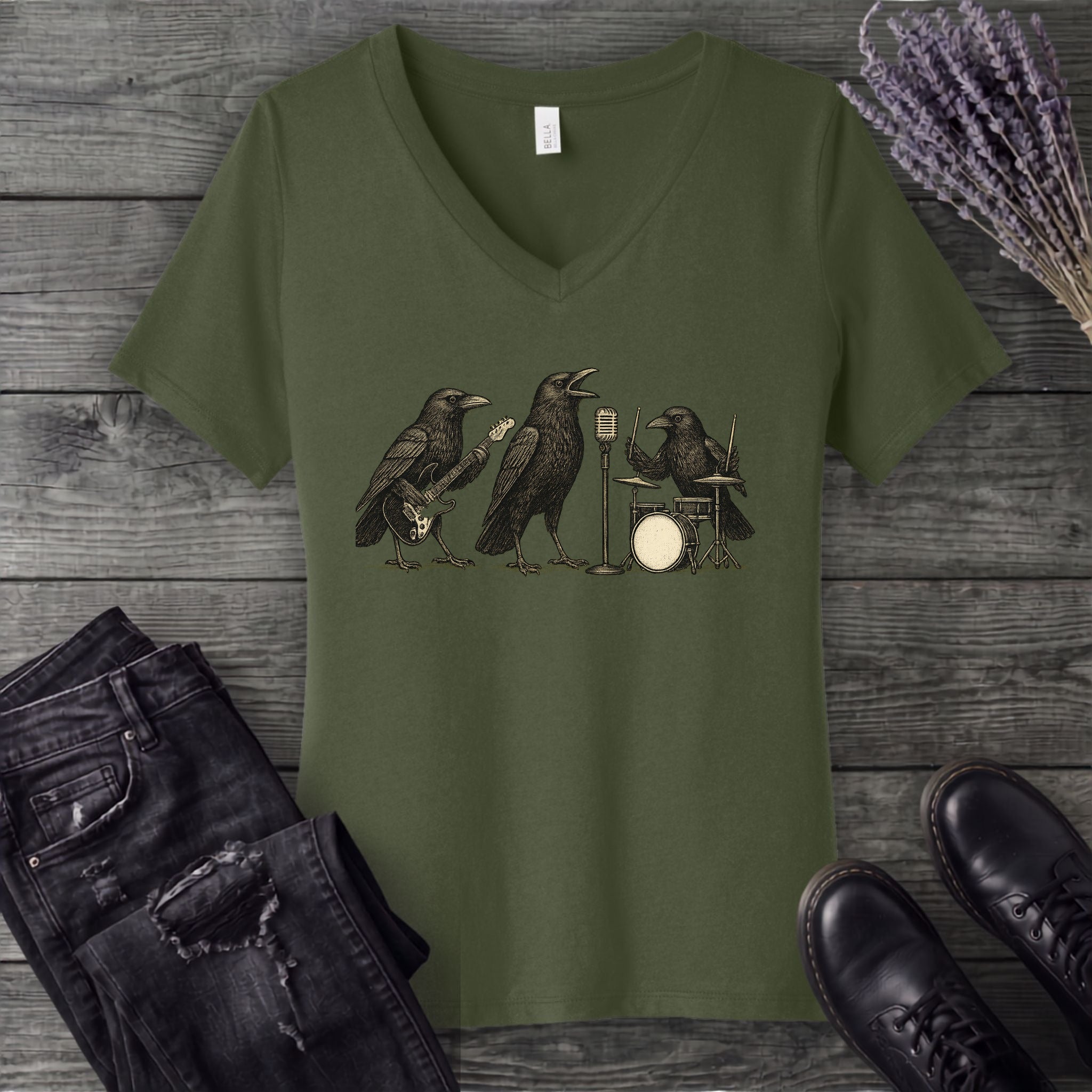 Raven Band Rock V-Neck T-Shirt