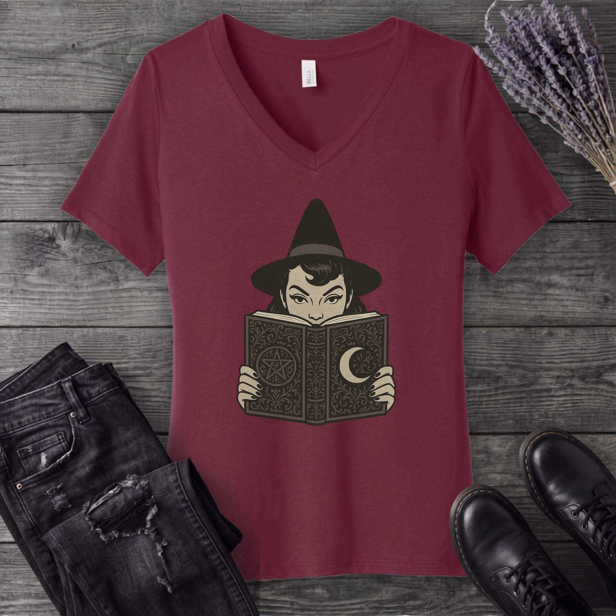 Witch Reading V-Neck T-Shirt