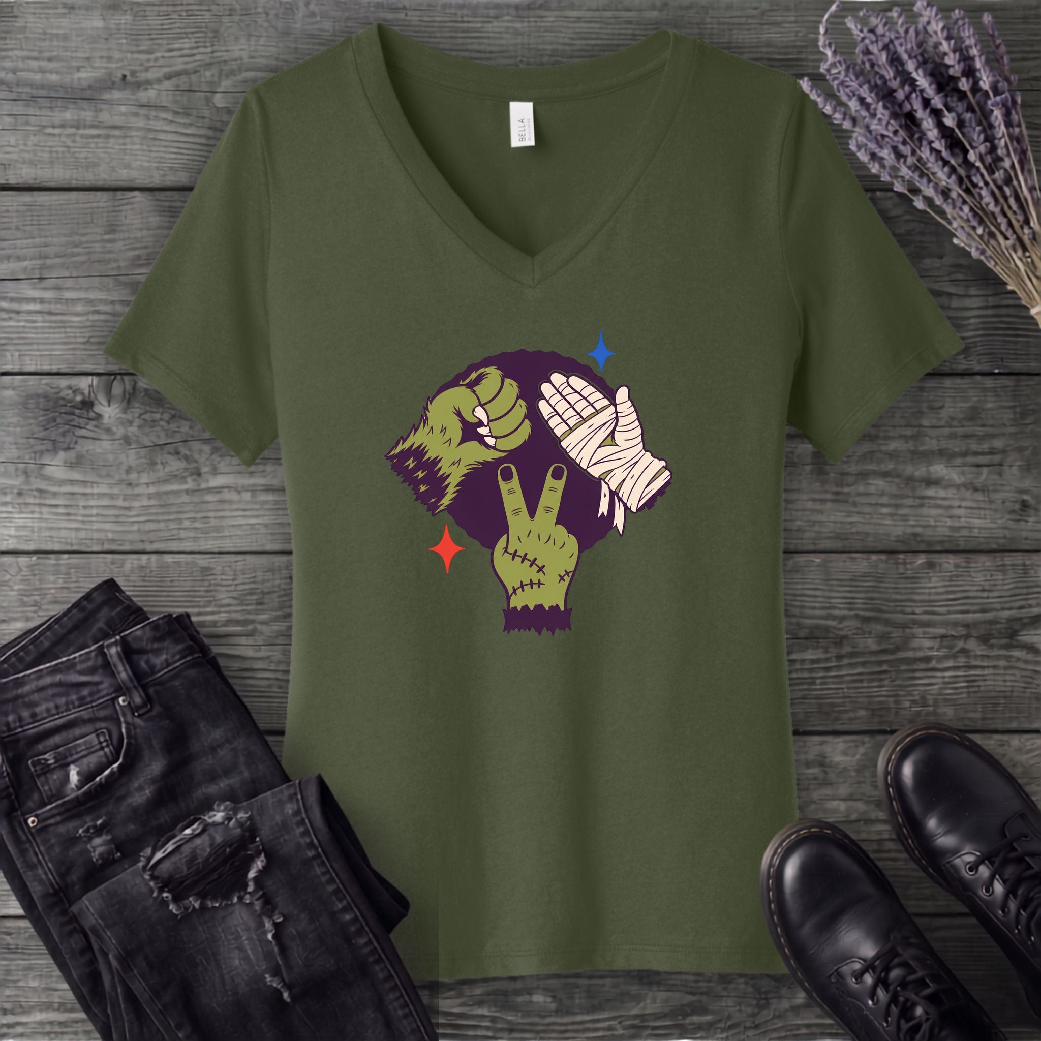 Classic Monster Rock Paper Scissor Game V-Neck T-Shirt