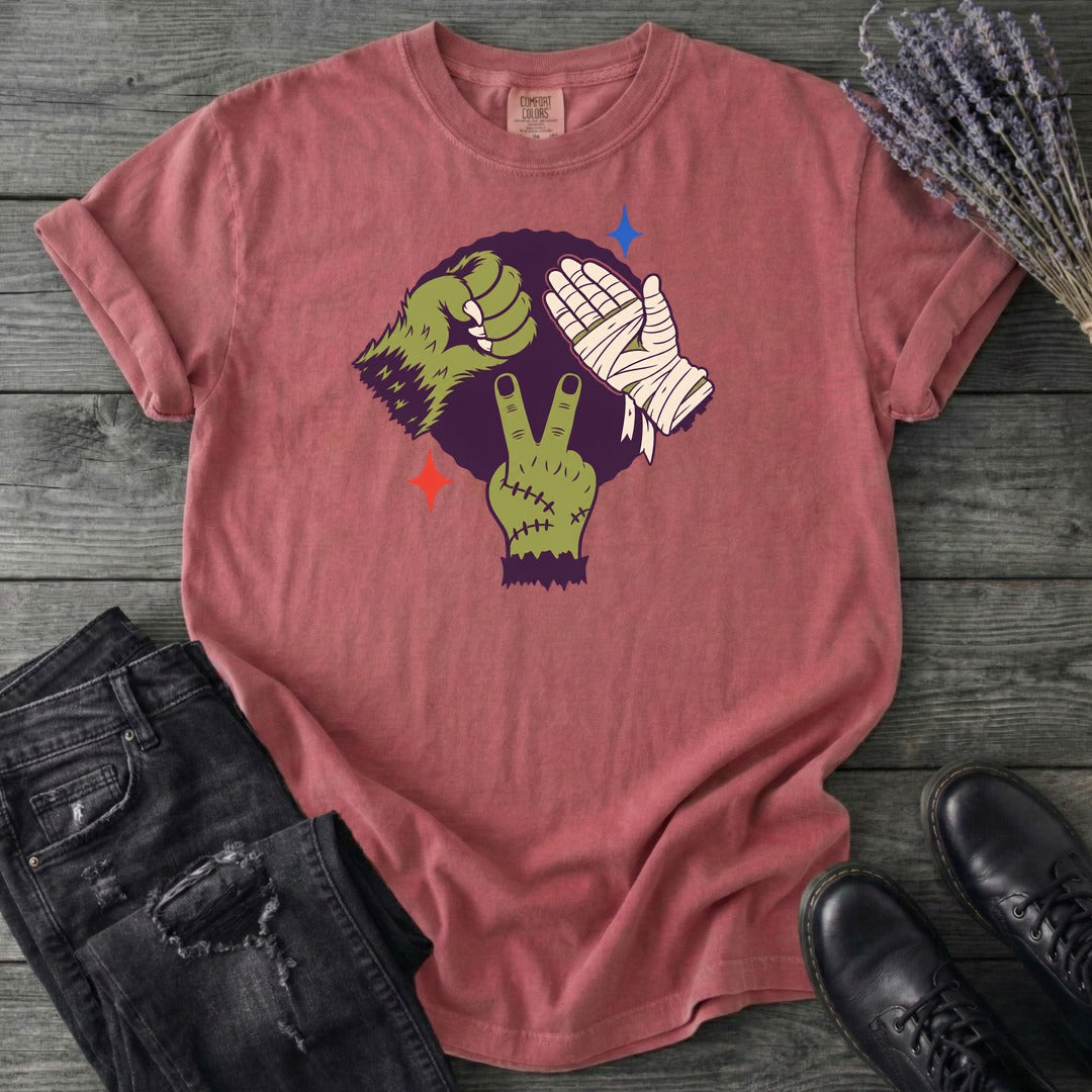 Classic Monster Rock Paper Scissor Game T-Shirt
