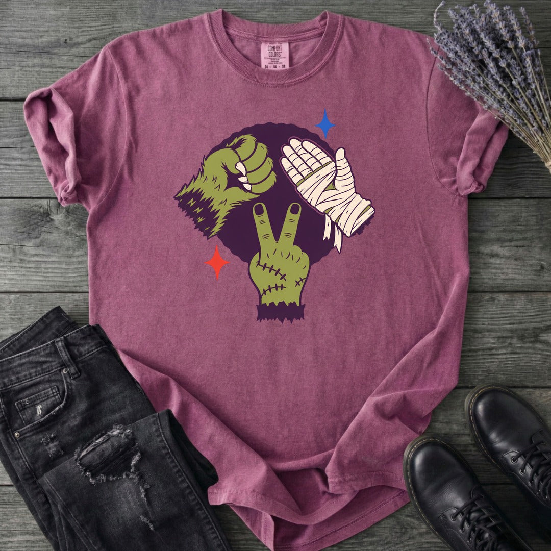 Classic Monster Rock Paper Scissor Game T-Shirt