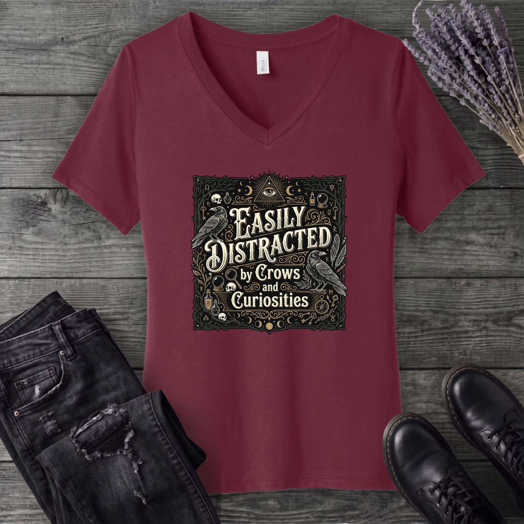 Easily Distracted By Crows and Curiosities V-Neck T-Shirt