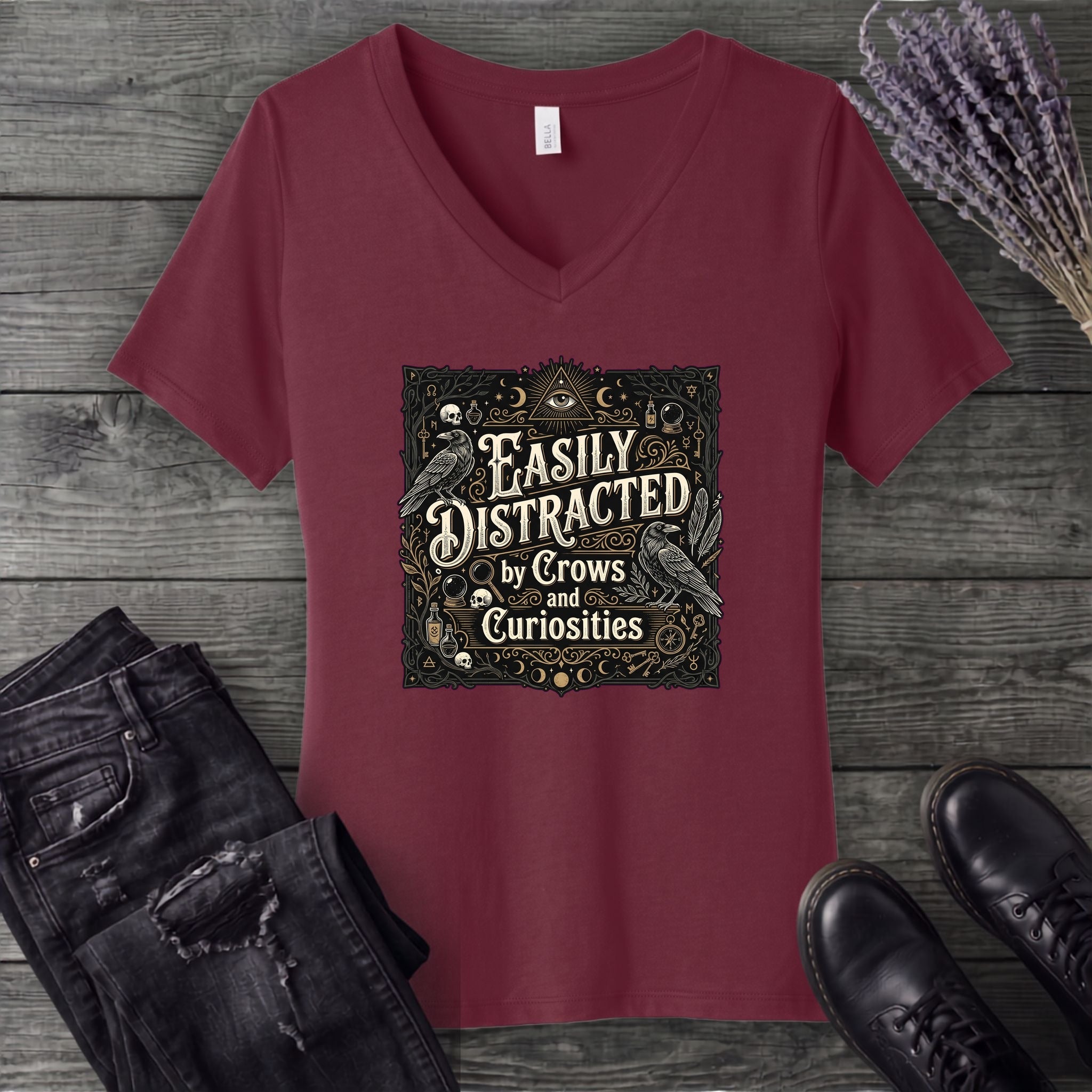 Easily Distracted By Crows and Curiosities V-Neck T-Shirt