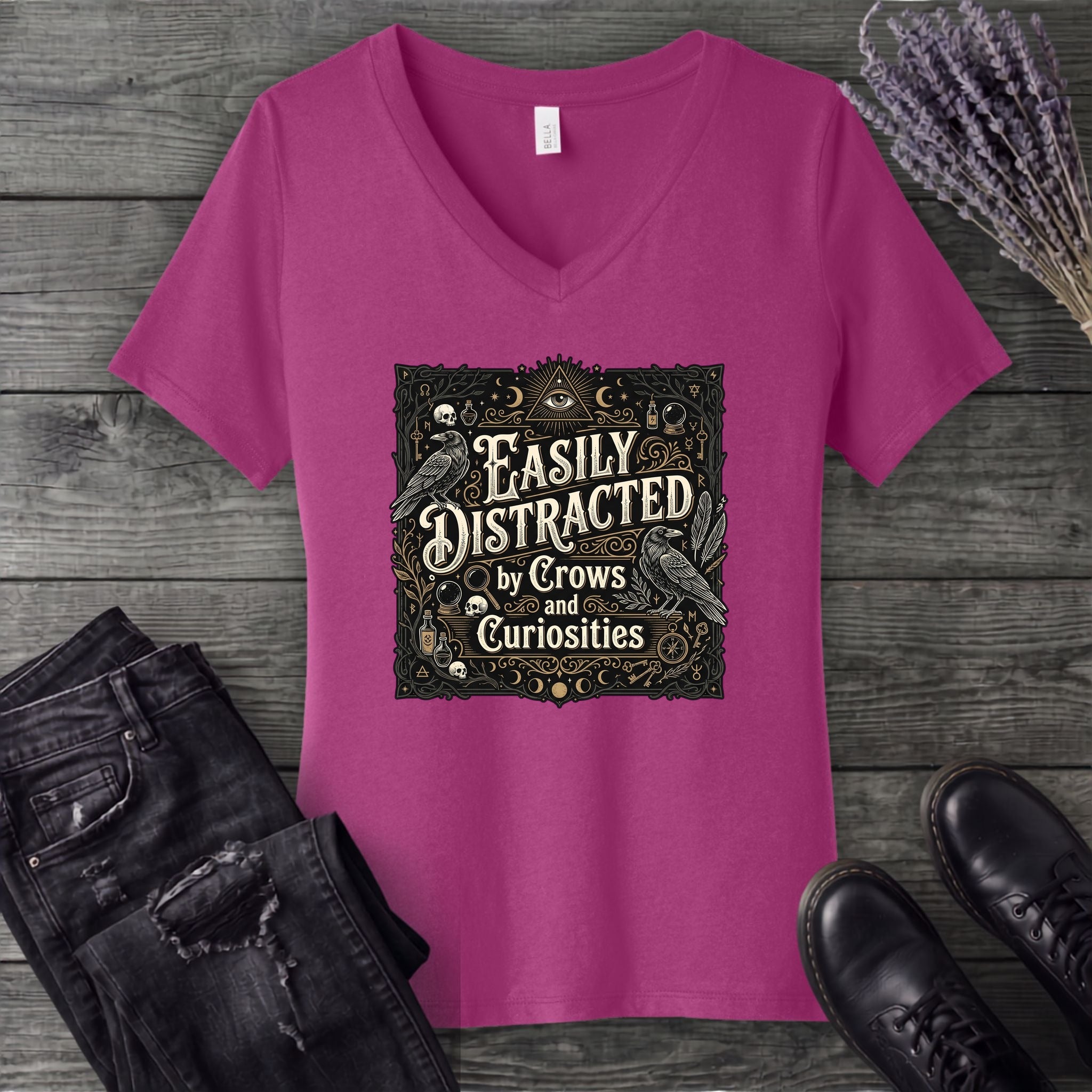 Easily Distracted By Crows and Curiosities V-Neck T-Shirt