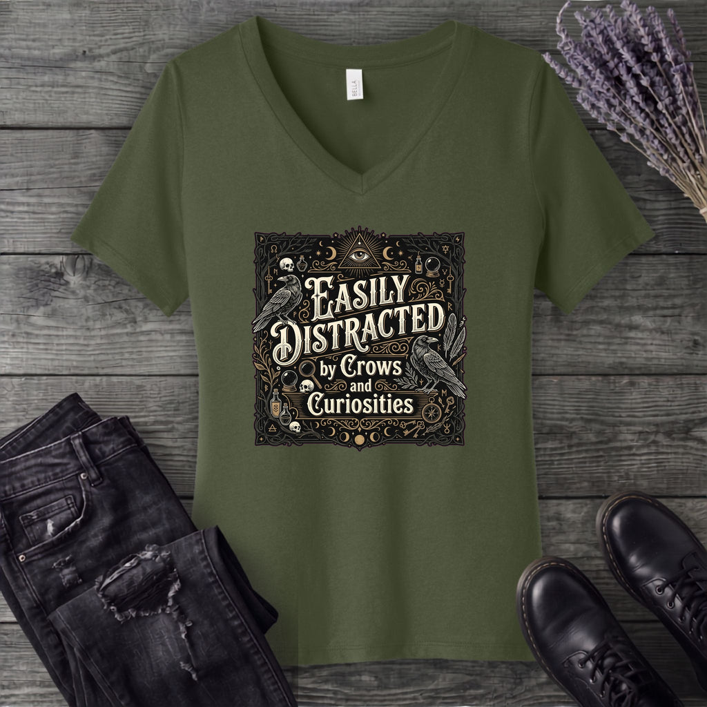 Easily Distracted By Crows and Curiosities V-Neck T-Shirt