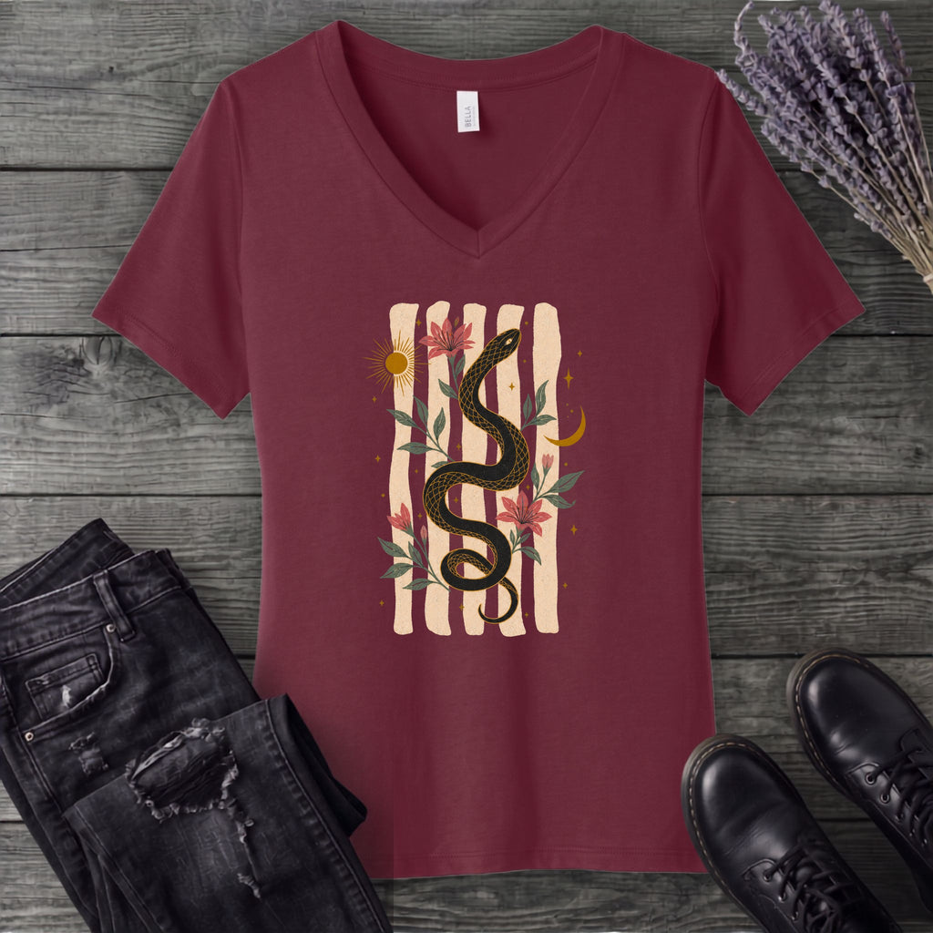 Serpent In Bloom V-Neck T-Shirt