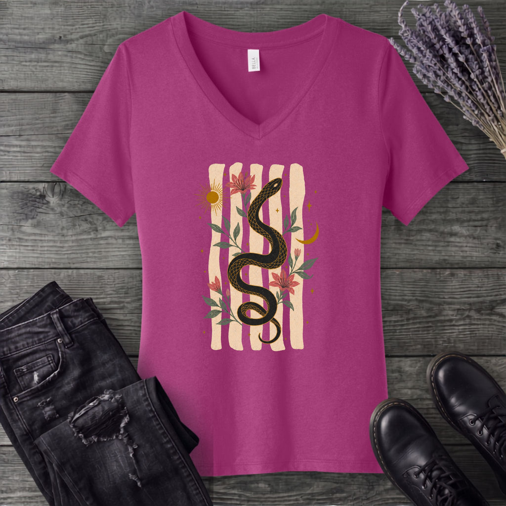 Serpent In Bloom V-Neck T-Shirt
