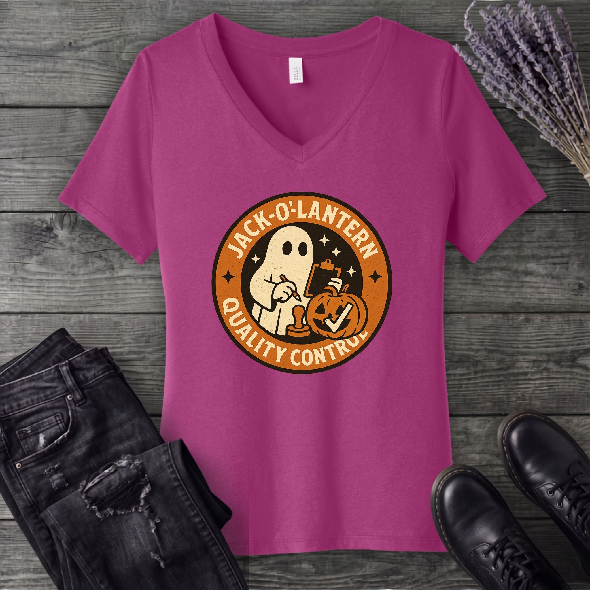 Jack O Lantern Quality Control V-Neck T-Shirt