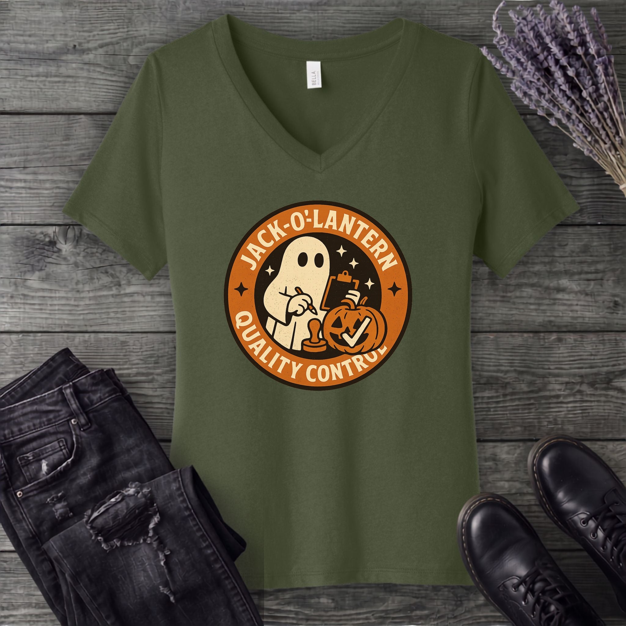 Jack O Lantern Quality Control V-Neck T-Shirt