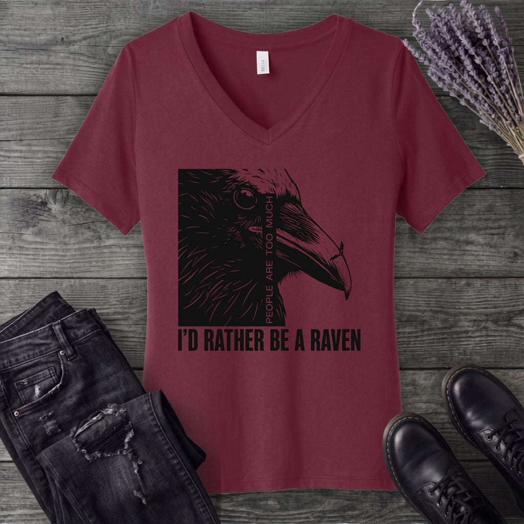 I'd Rather Be A Raven V-Neck T-Shirt