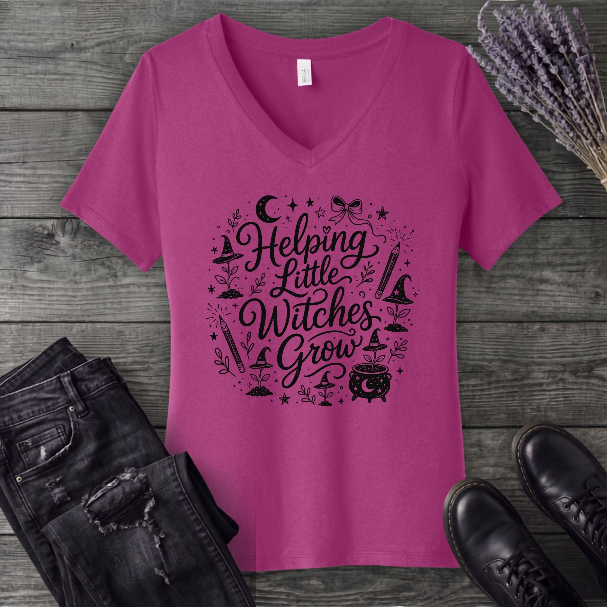 Helping Little Witches Grow V-Neck T-Shirt