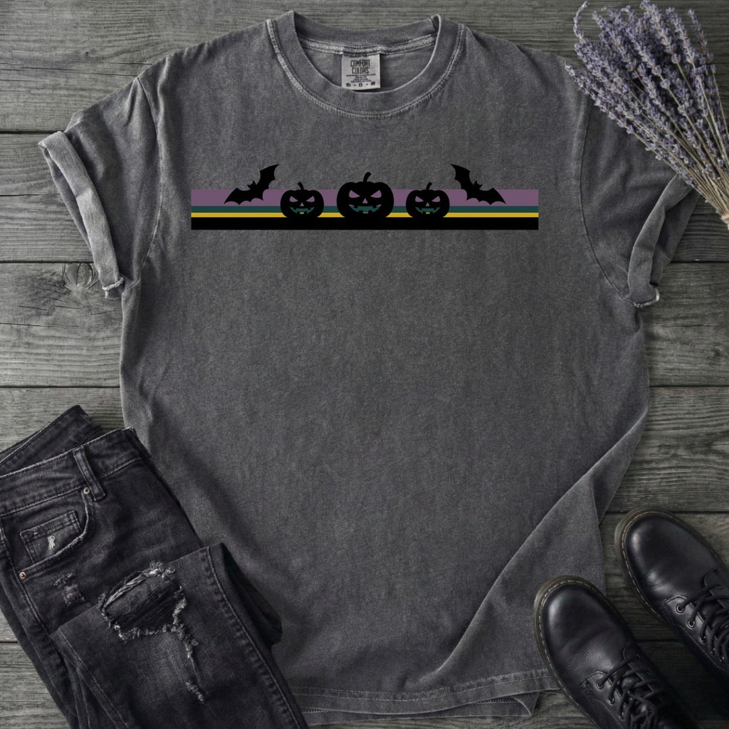 Bats Jack O Lantern Stripe T-Shirt