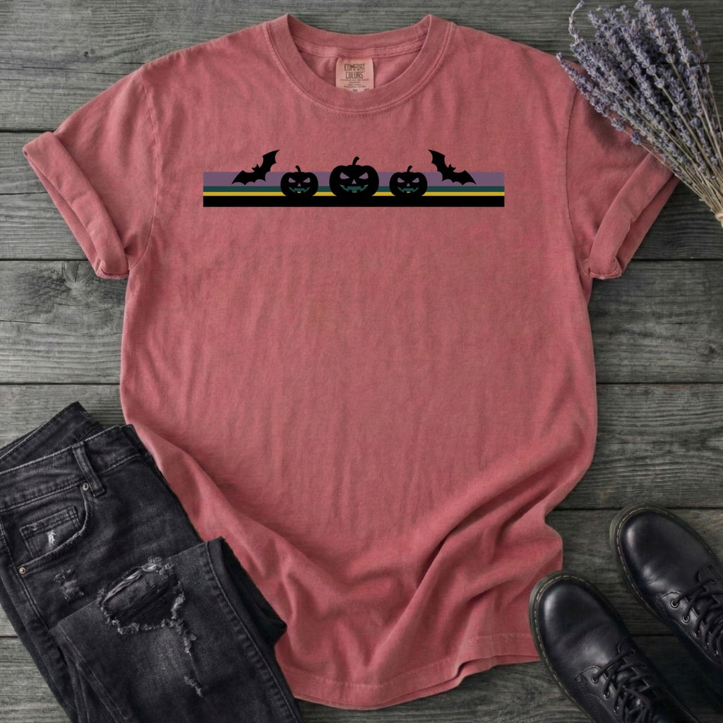 Bats Jack O Lantern Stripe T-Shirt