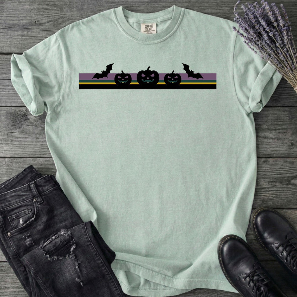 Bats Jack O Lantern Stripe T-Shirt