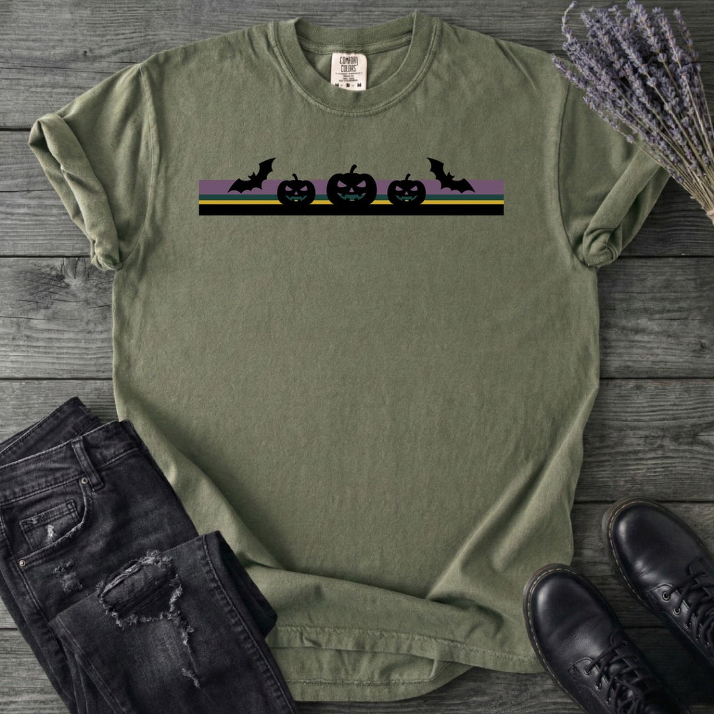 Bats Jack O Lantern Stripe T-Shirt
