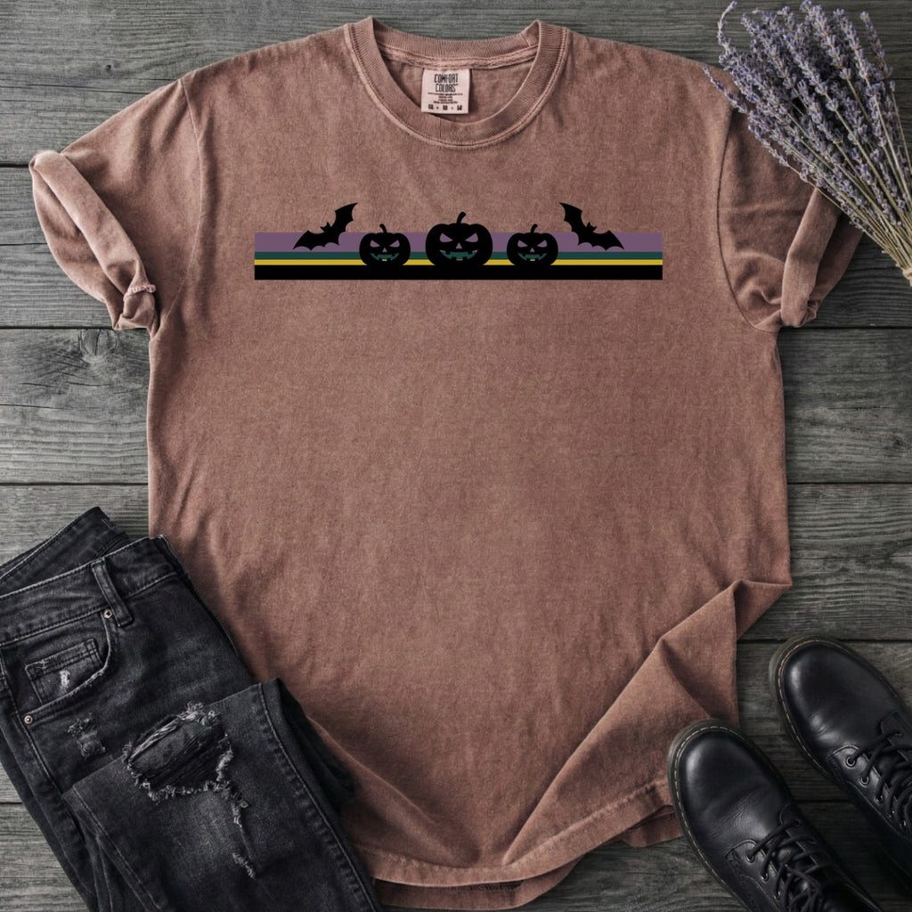 Bats Jack O Lantern Stripe T-Shirt