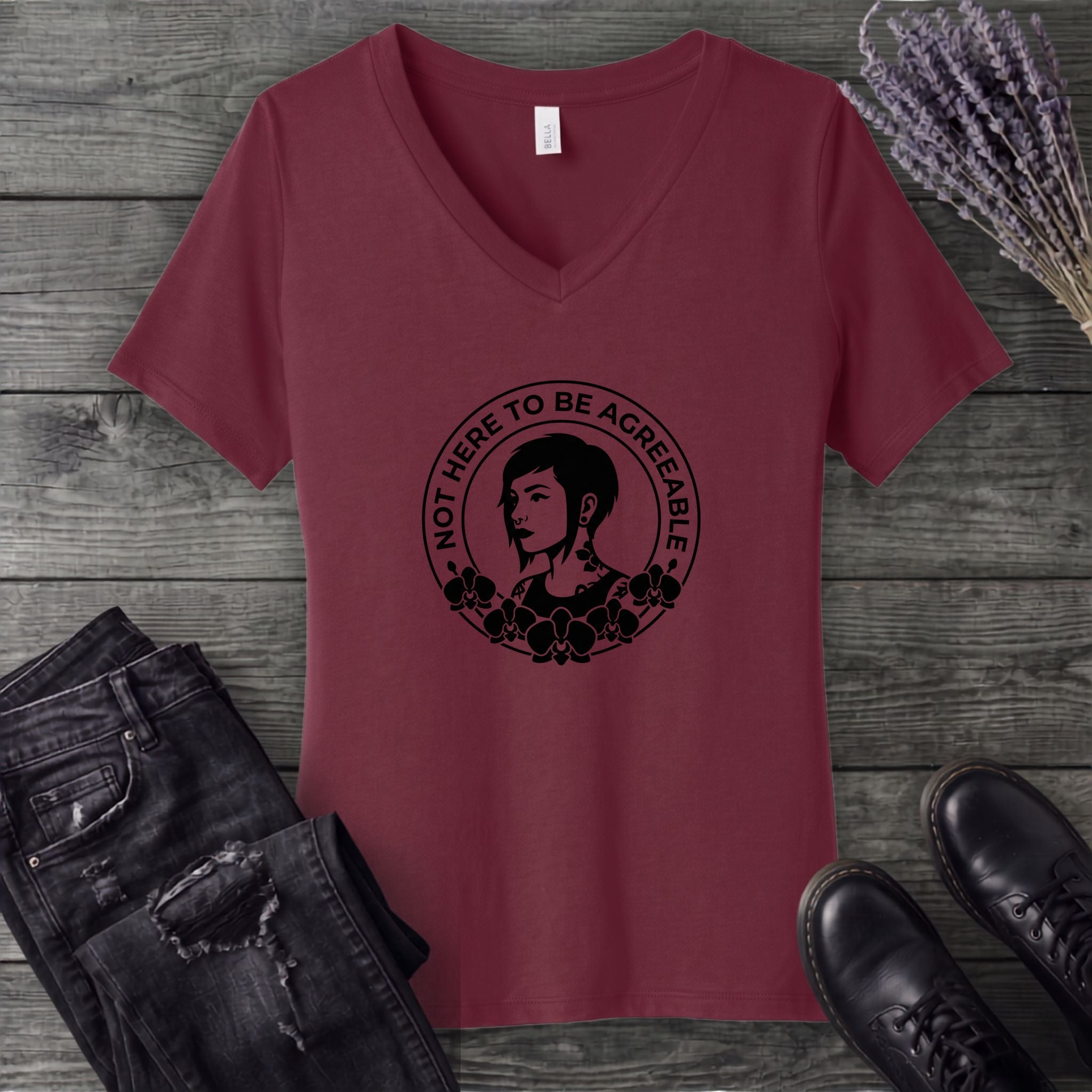 Not Here To Be Agreeable V-Neck T-Shirt