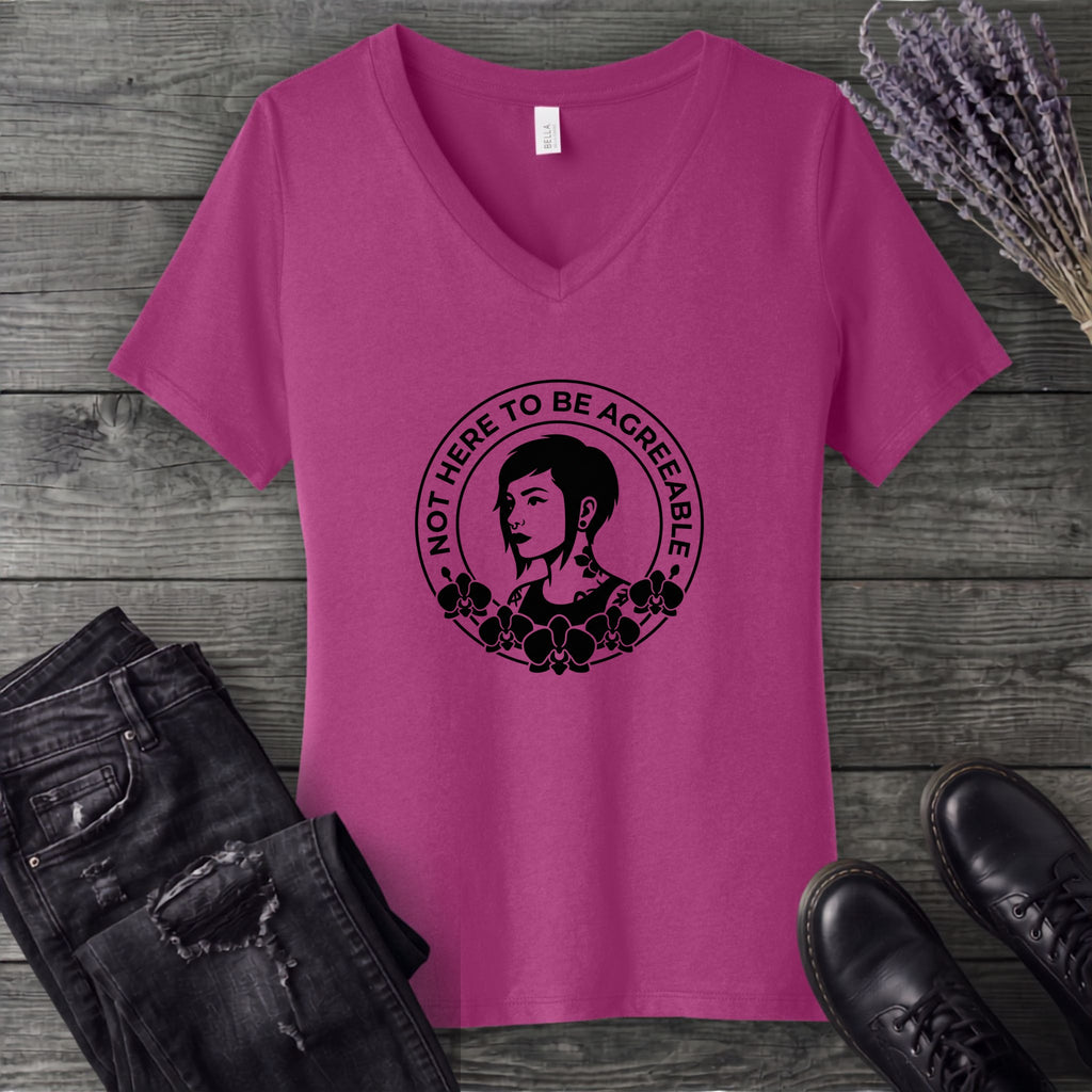 Not Here To Be Agreeable V-Neck T-Shirt