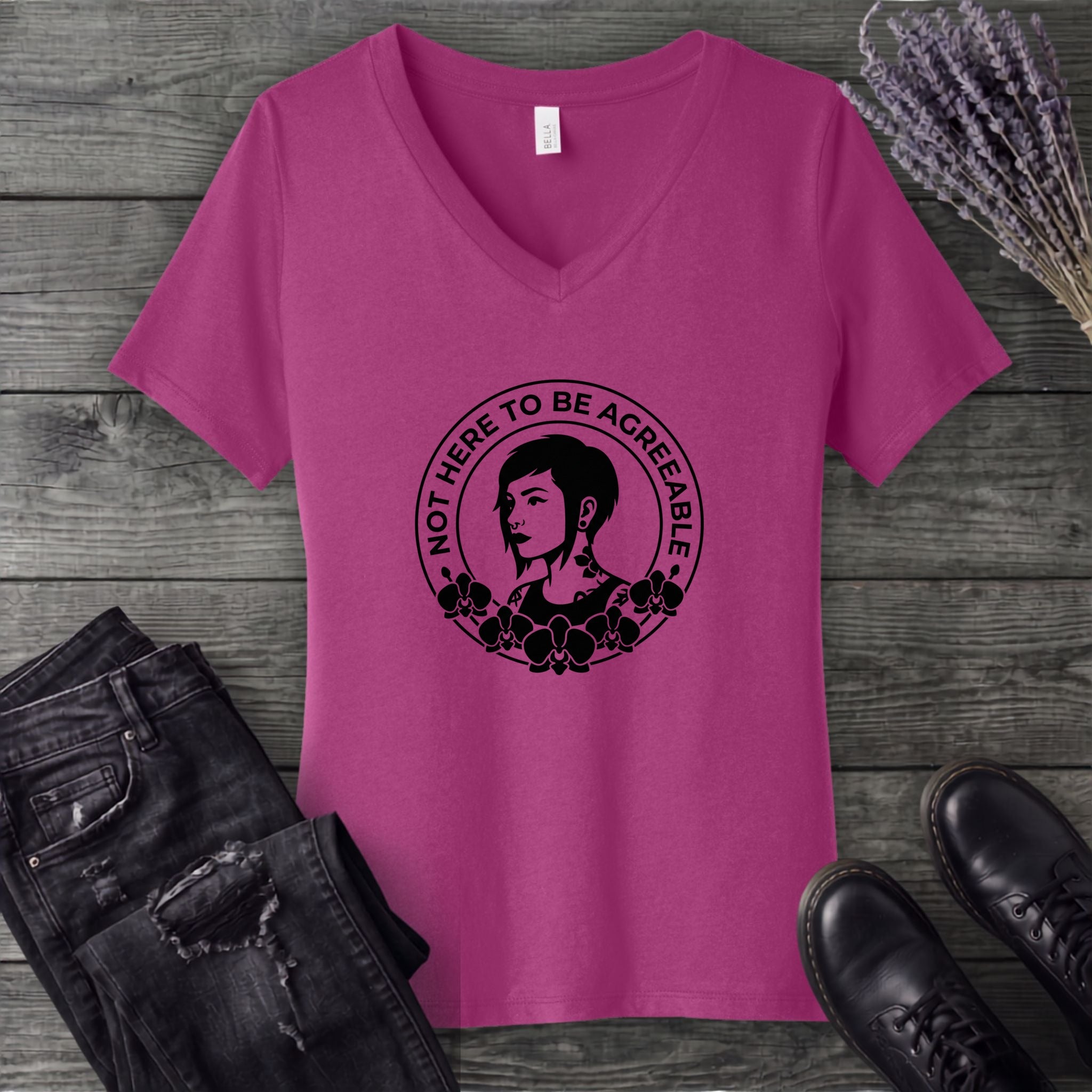 Not Here To Be Agreeable V-Neck T-Shirt