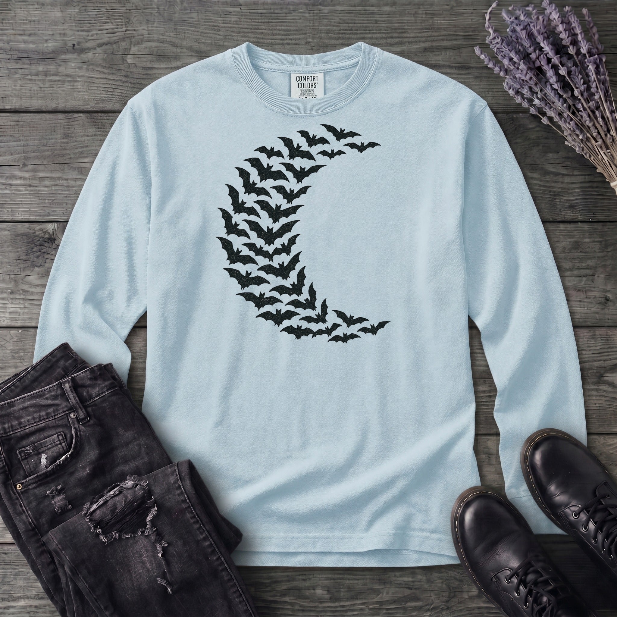 Bat Crescent Moon Long Sleeve T-Shirt