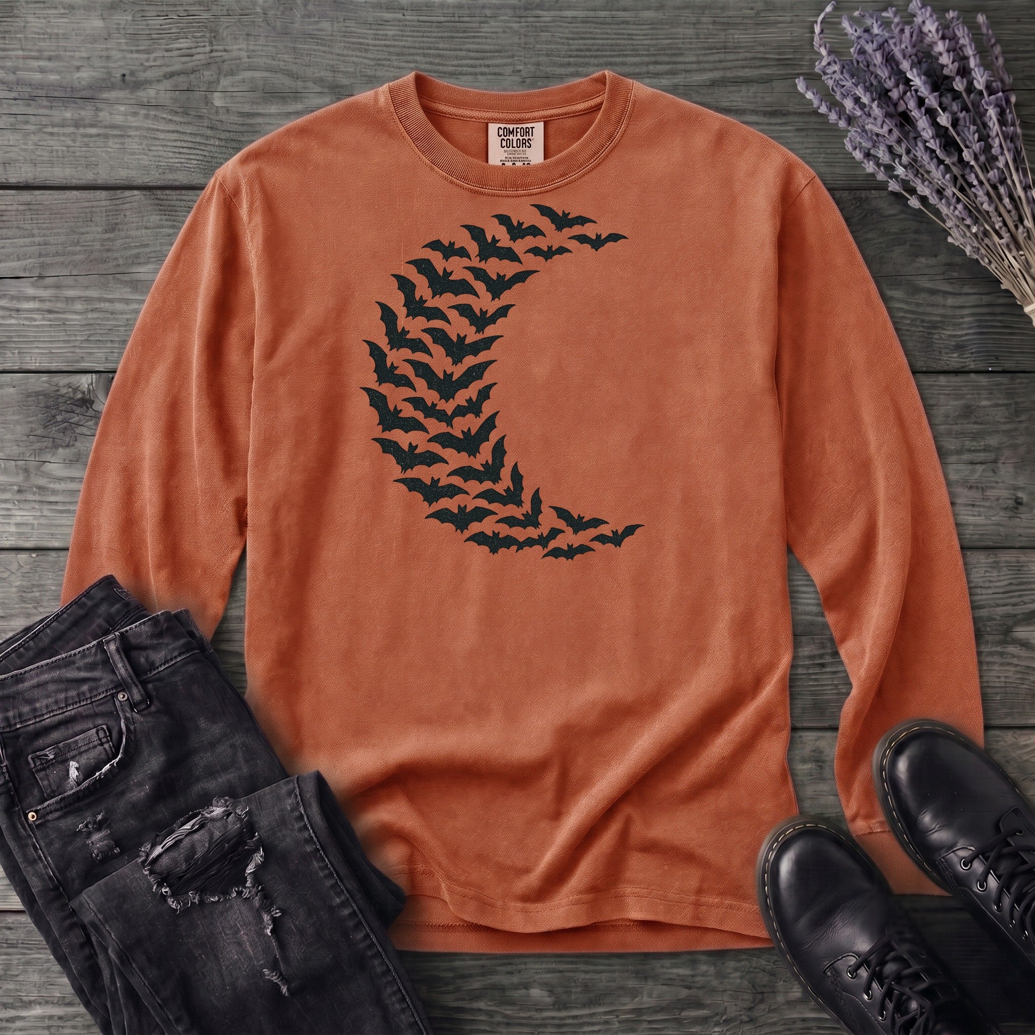 Bat Crescent Moon Long Sleeve T-Shirt